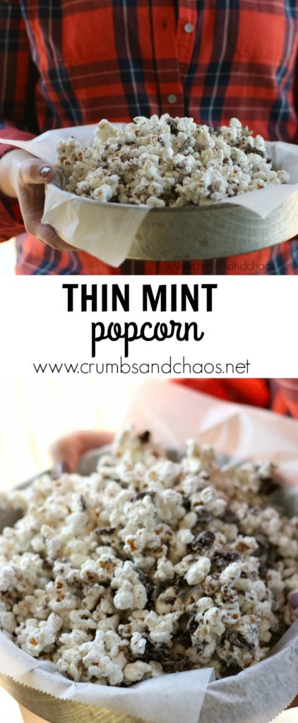 Only 4 ingredients to this sweet treat, Thin Mint Popcorn is super yummy and a great snack for your next movie night!