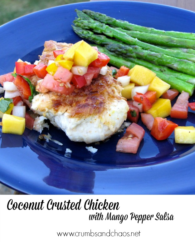 Coconut Crusted Chicken with Mango Pepper Salsa | Crumbs and Chaos