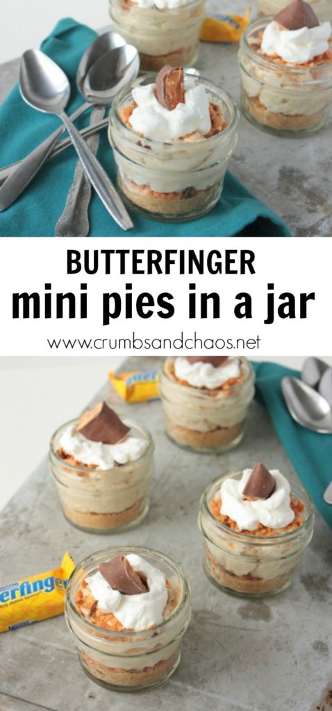 Mini Butterfinger Pies in a Jar are the best peanut butter treat in a portable, mini size!