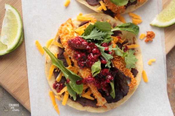 Chipotle Crusted Tilapia Tostadas with Raspberry Salsa | Crumbs and Chaos #KRAFTFreshTake #maindish #mexican www.crumbsandchaos.dreamhosters.com