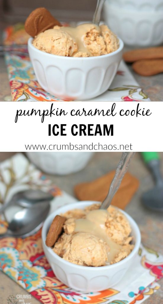 This seasonal ice cream needs no ice cream machine and is simple to make! Pumpkin Caramel Cookie Ice Cream is perfect for fall!