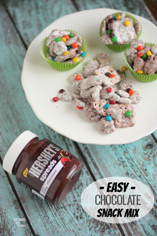 Easy Chocolate Snack Mix | Crumbs and Chaos #snackmix #HersheysHeroes  www.crumbsandchaos.dreamhosters.com