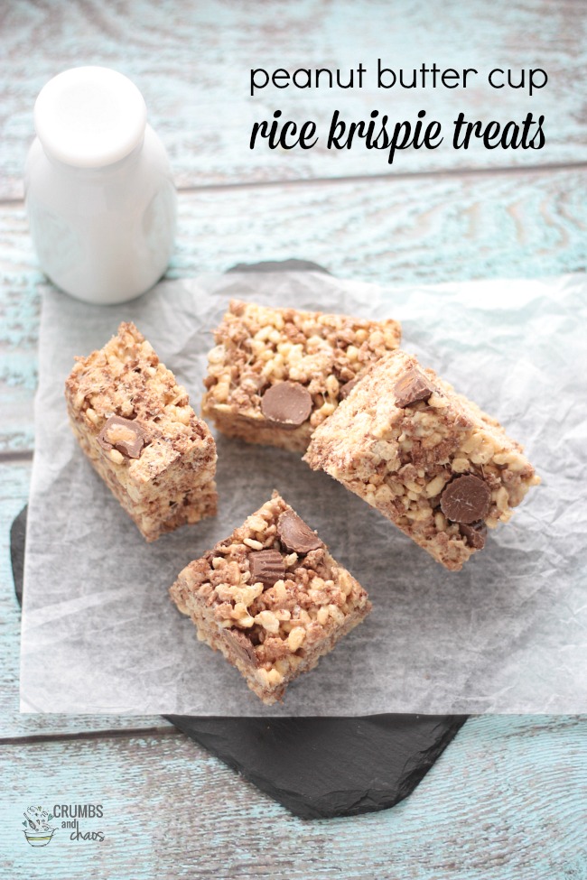 Peanut Butter Cup Rice Krispie Treats | Crumbs and Chaos