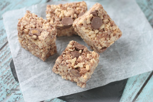 Peanut Butter Cup Rice Krispie Treats | Crumbs and Chaos