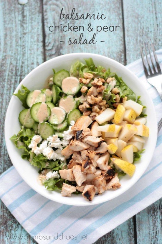 Balsamic Chicken and Pear Salad | recipe on www.crumbsandchaos.dreamhosters.com