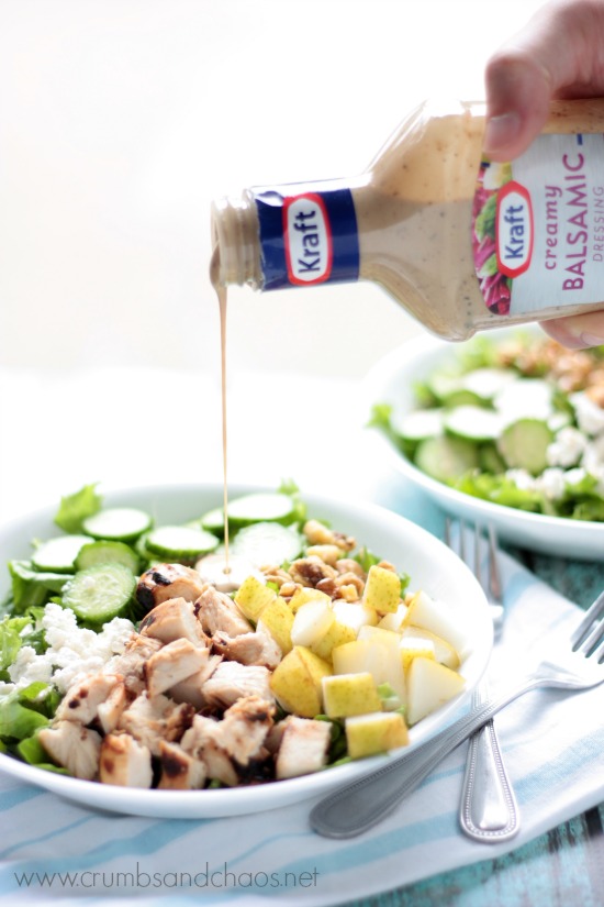 Balsamic Chicken and Pear Salad | recipe on www.crumbsandchaos.dreamhosters.com