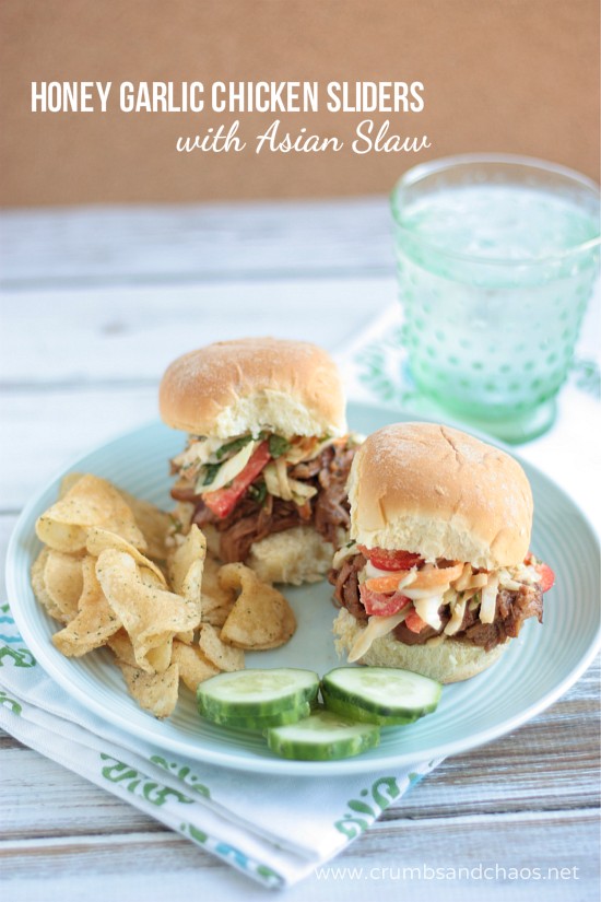 Honey Garlic Chicken Sliders with Asian Slaw | recipe on www.crumbsandchaos.dreamhosters.com