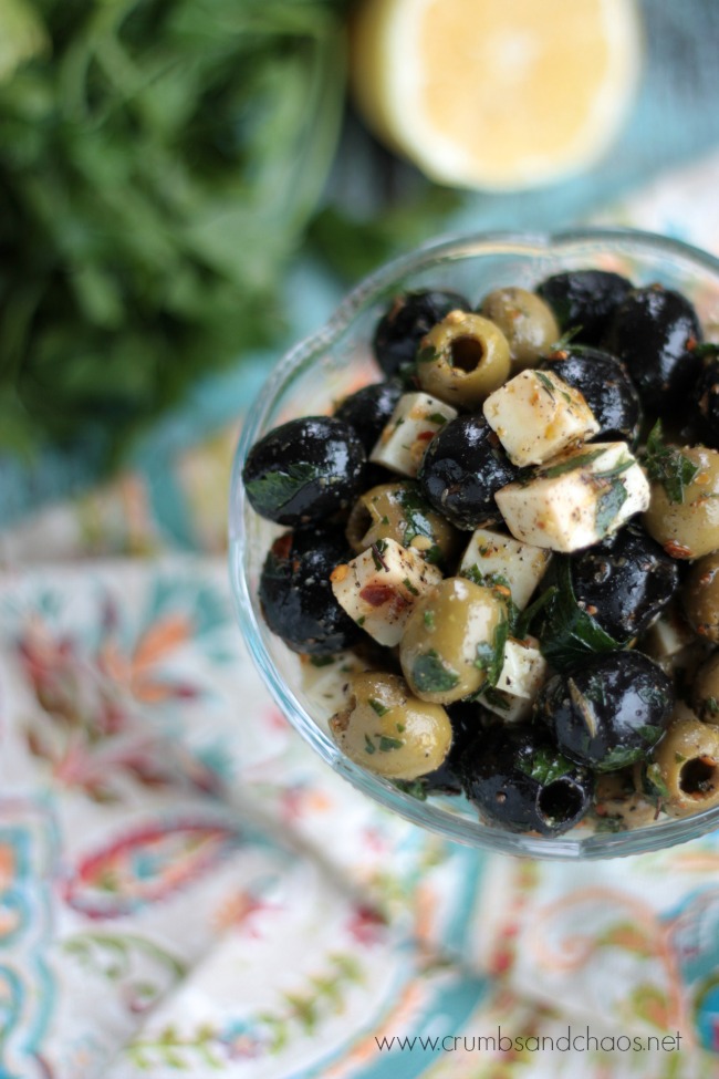 Marinated Olives & Manchego Cheese | recipe on Crumbs and Chaos