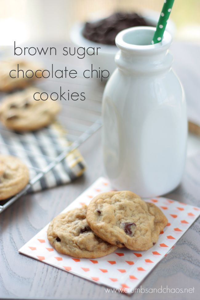 Brown Sugar Chocolate Chip Cookies | Crumbs and Chaos This simple recipe for chocolate chip cookies will have you enjoying fresh hot cookies in no time - no chilling of the dough necessary!