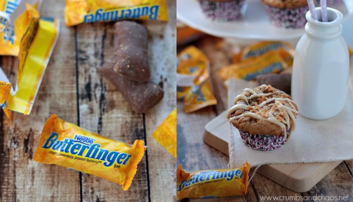 Butterfinger Banana Muffins | Crumbs and Chaos