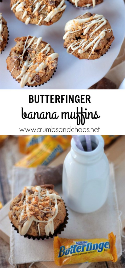 Butterfinger Banana Muffins | Crumbs and Chaos