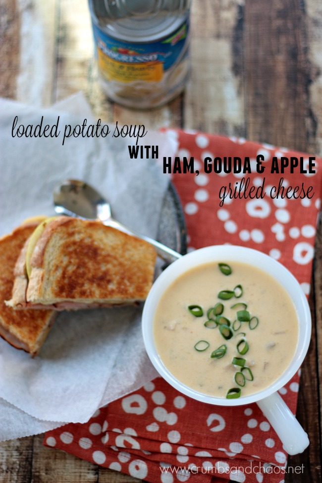 Rich and Hearty Loaded Potato Soup with Ham, Gouda & Apple Grilled Cheese