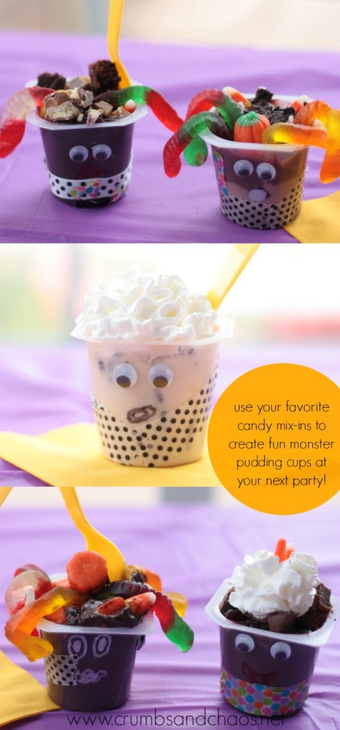 Make Fun Monster Pudding Cups at your next party! | Crumbs and Chaos