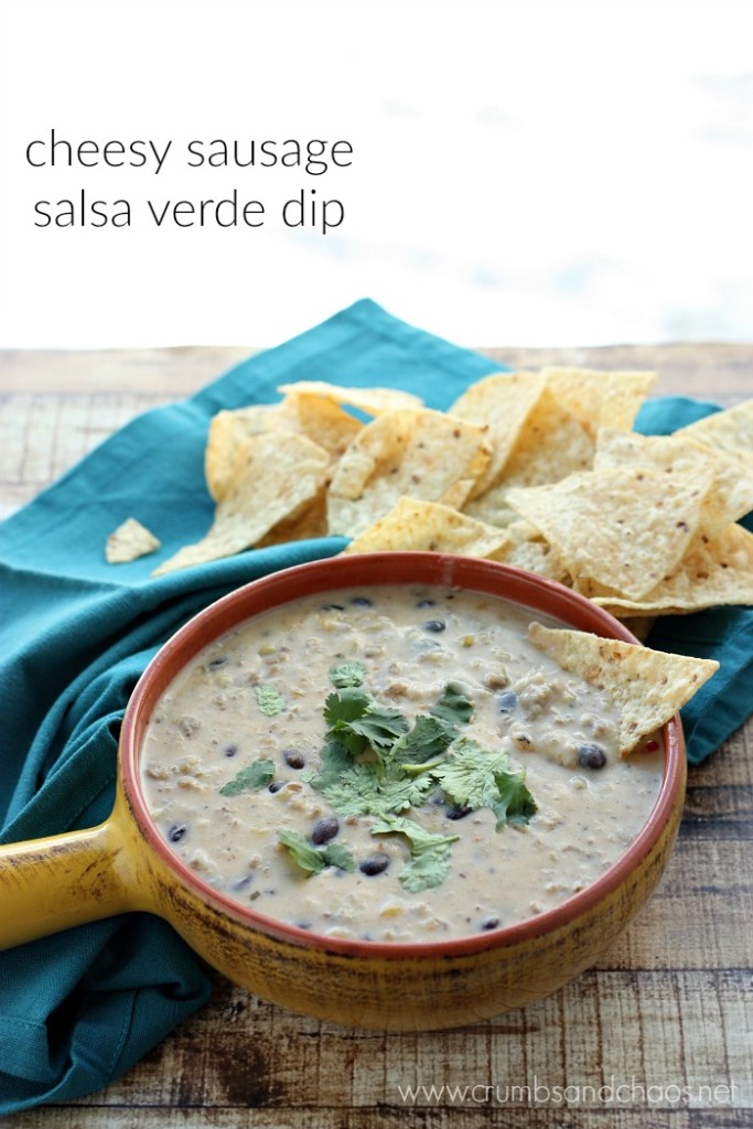 Easy to make, Cheesy Sausage Salsa Verde Dip is packed full of flavor and so good!!