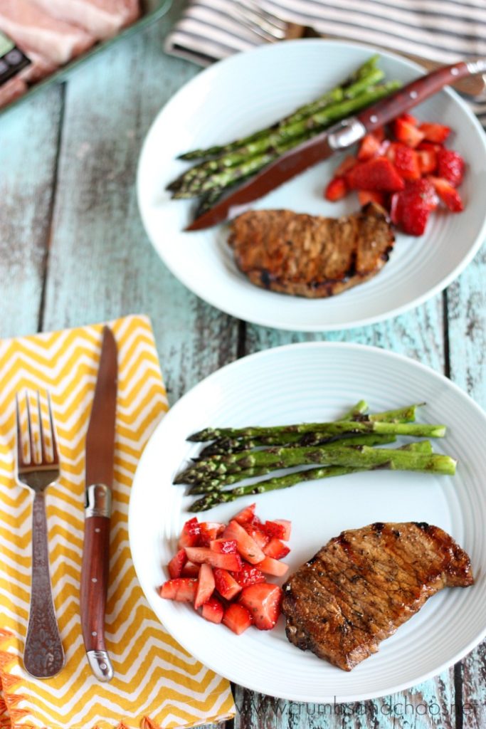 Grilled Balsamic Pork Chops with Strawberry Relish | Crumbs and Chaos