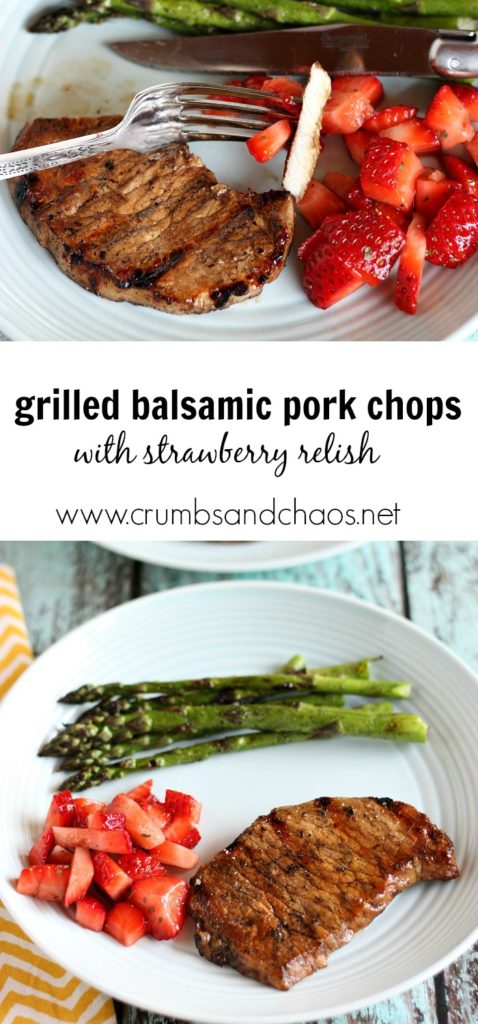 Grilled Balsamic Pork Chops with Strawberry Relish | Crumbs and Chaos