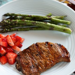 Grilled Balsamic Pork Chops with Strawberry Relish | Crumbs and Chaos