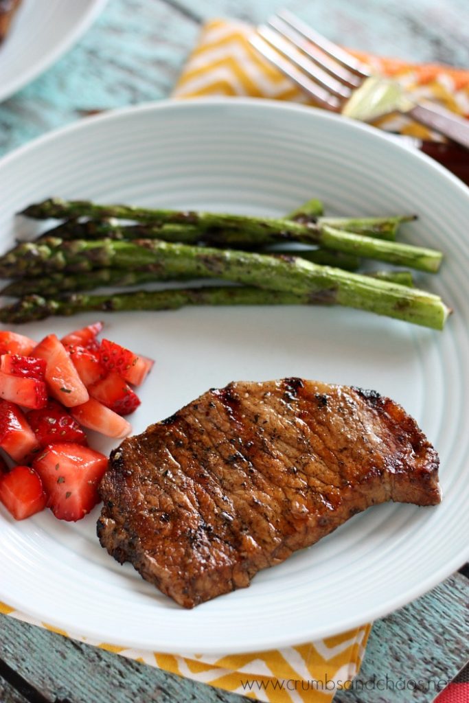 Grilled Balsamic Pork Chops with Strawberry Relish | Crumbs and Chaos