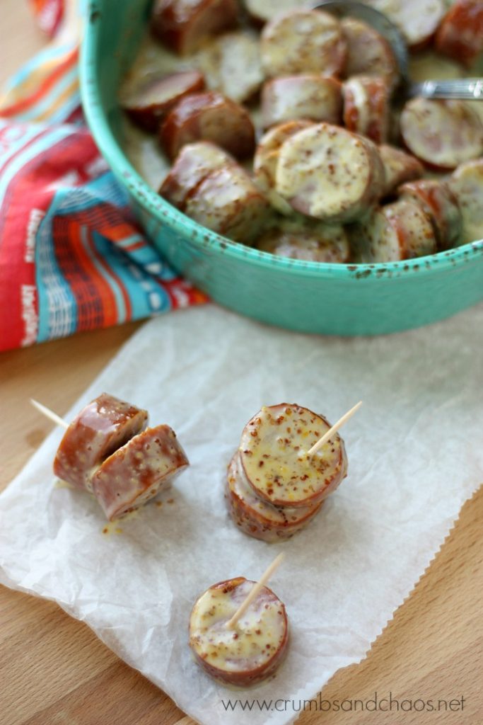 4 ingredient appetizer for the win, Maple Mustard Sausage Bites are easy to make and they'll be a crowd favorite!