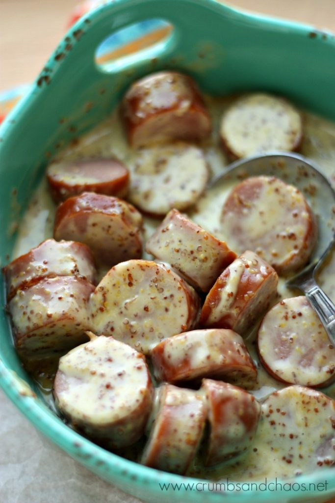 4 ingredient appetizer for the win, Maple Mustard Sausage Bites are easy to make and they'll be a crowd favorite!