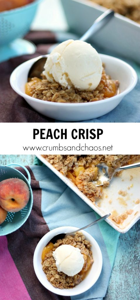 Summer in a sweet dessert! Peach Crisp is a delicious way to enjoy fresh peaches!