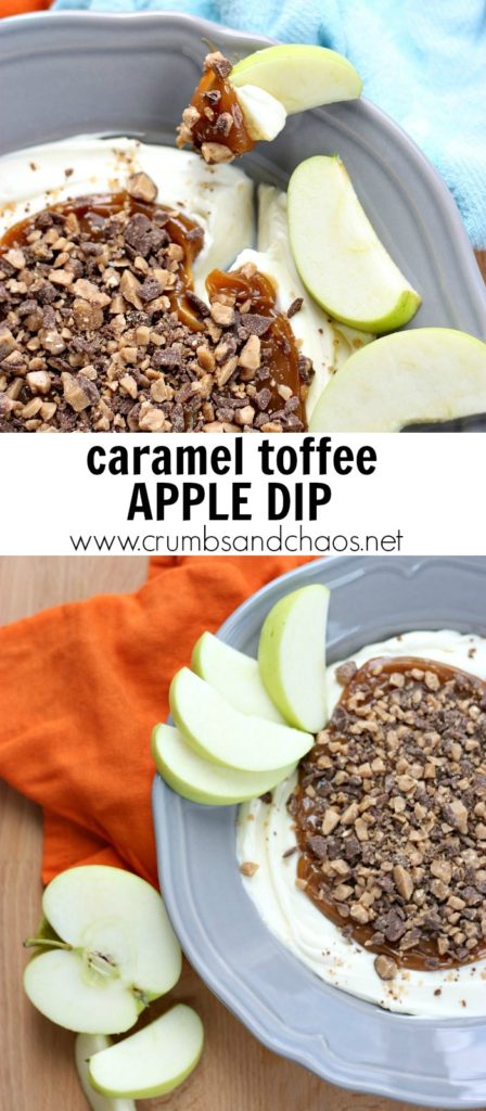 You only need 4 ingredients to make the Best Caramel Apple Toffee Dip! It'll be everyone's favorite at your next party!