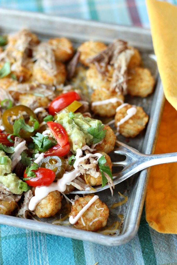 Your entire family will love this twist on nachos! Pulled Pork Totchos are delicious any night of the week!