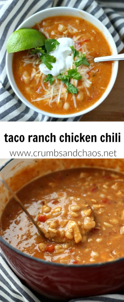 You'll love this simple chili any night of the week! Taco Ranch Chicken Chili can be made in as little as 30 minutes or cook it in the slow cooker. 